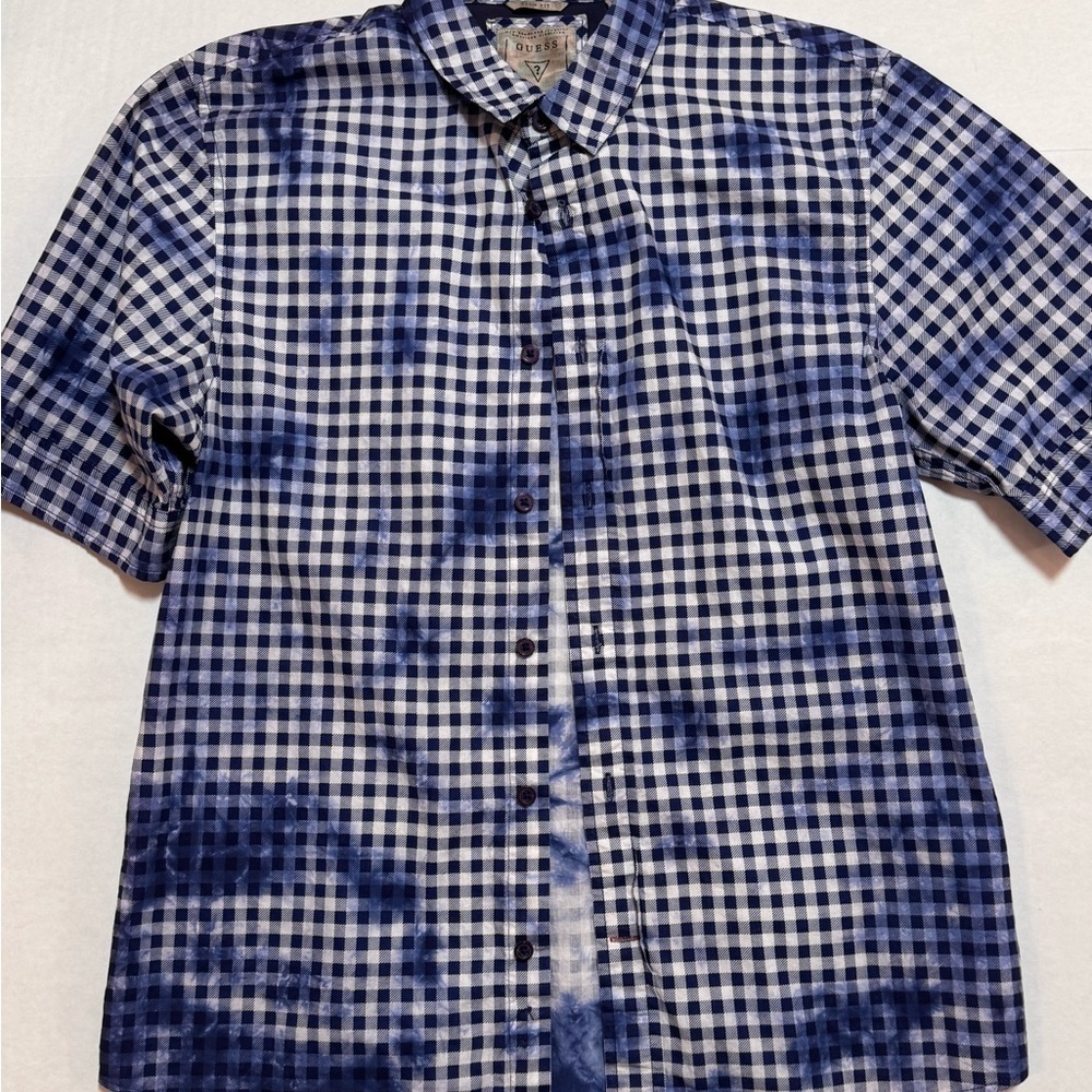 Guess Dillon Blue and White Checkered Short Sleeve Shirt